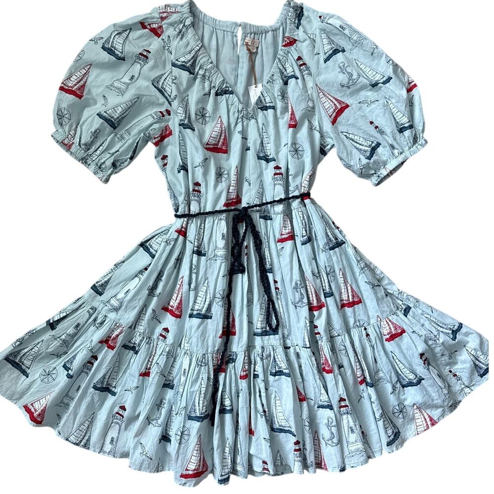 Pink Chicken The Emily Dress Tie Waist in Nautical Adventure Size XL - Picture 7 of 11